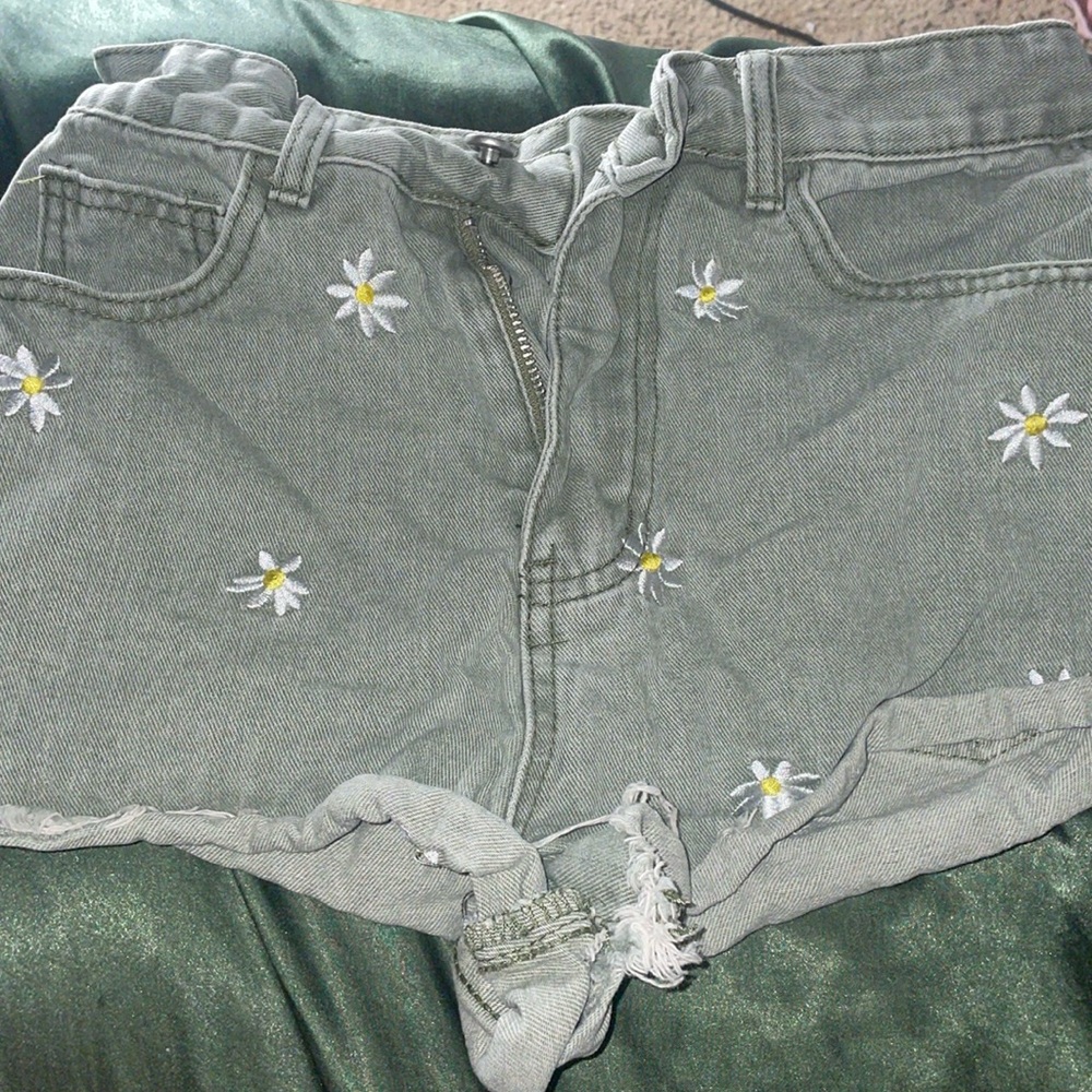 Greenish gray floral shorts